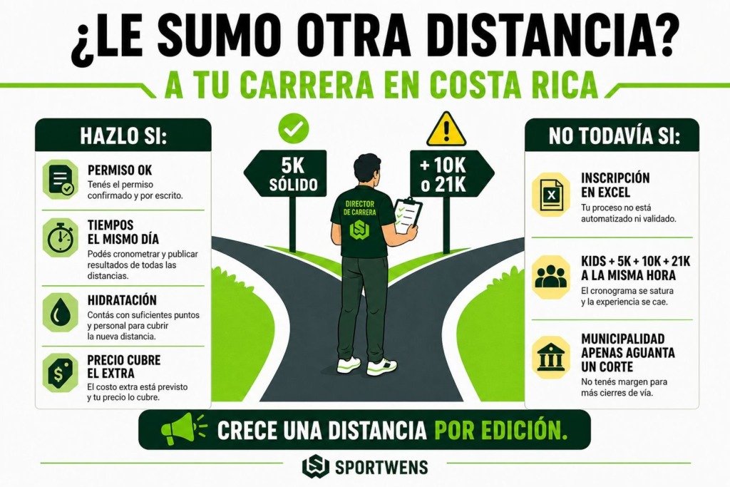 Infografía SportWENS: cuándo sumar otra distancia a tu carrera en Costa Rica